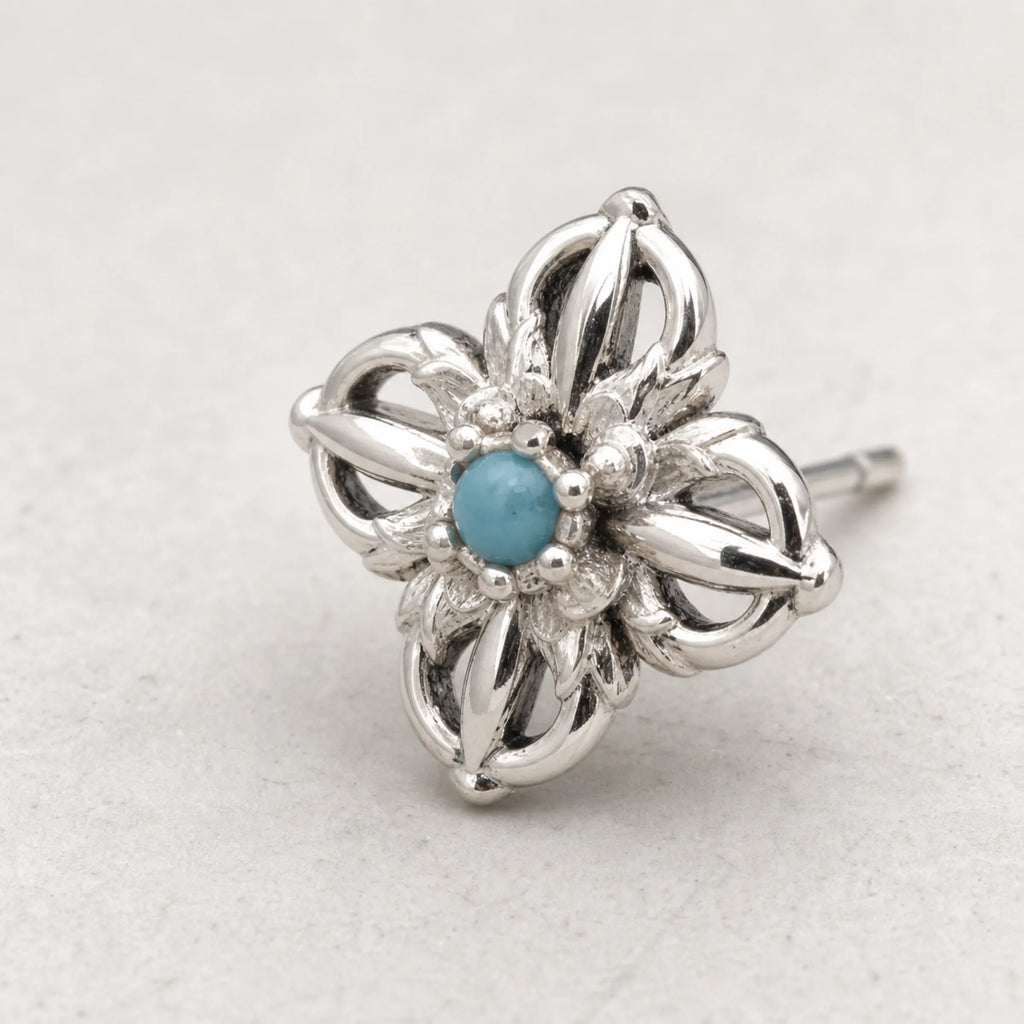 Vajra Stud Earrings - single earring detail with turquoise center