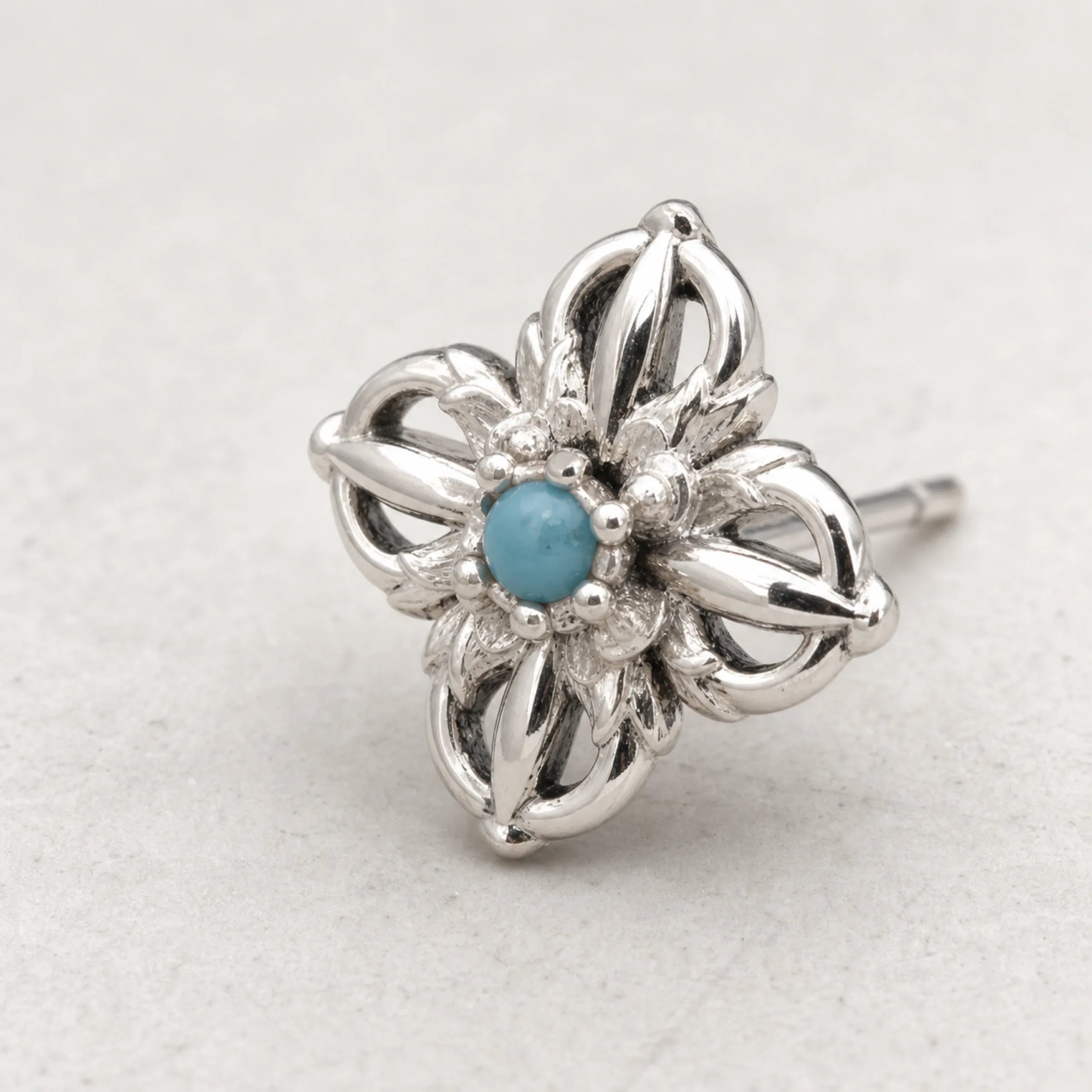 Vajra Stud Earrings - single earring detail with turquoise center