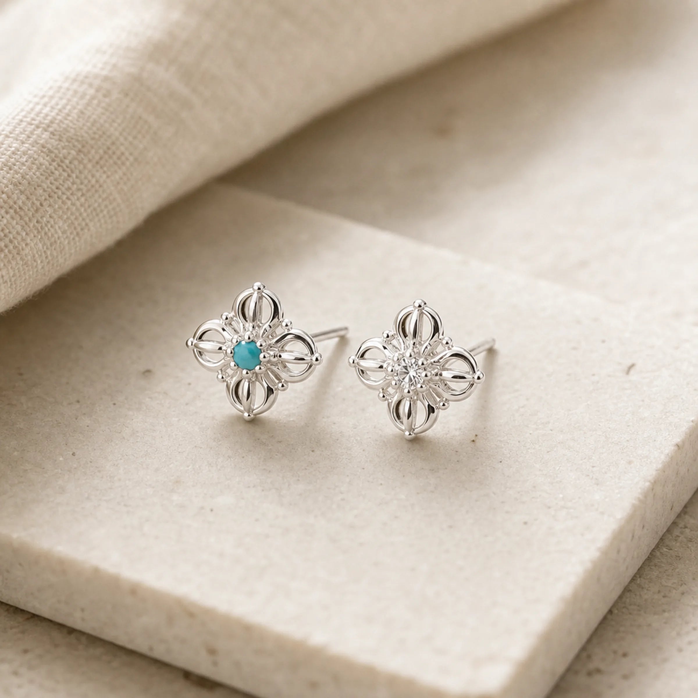 Vajra Stud Earrings - pair on linen and stone tray