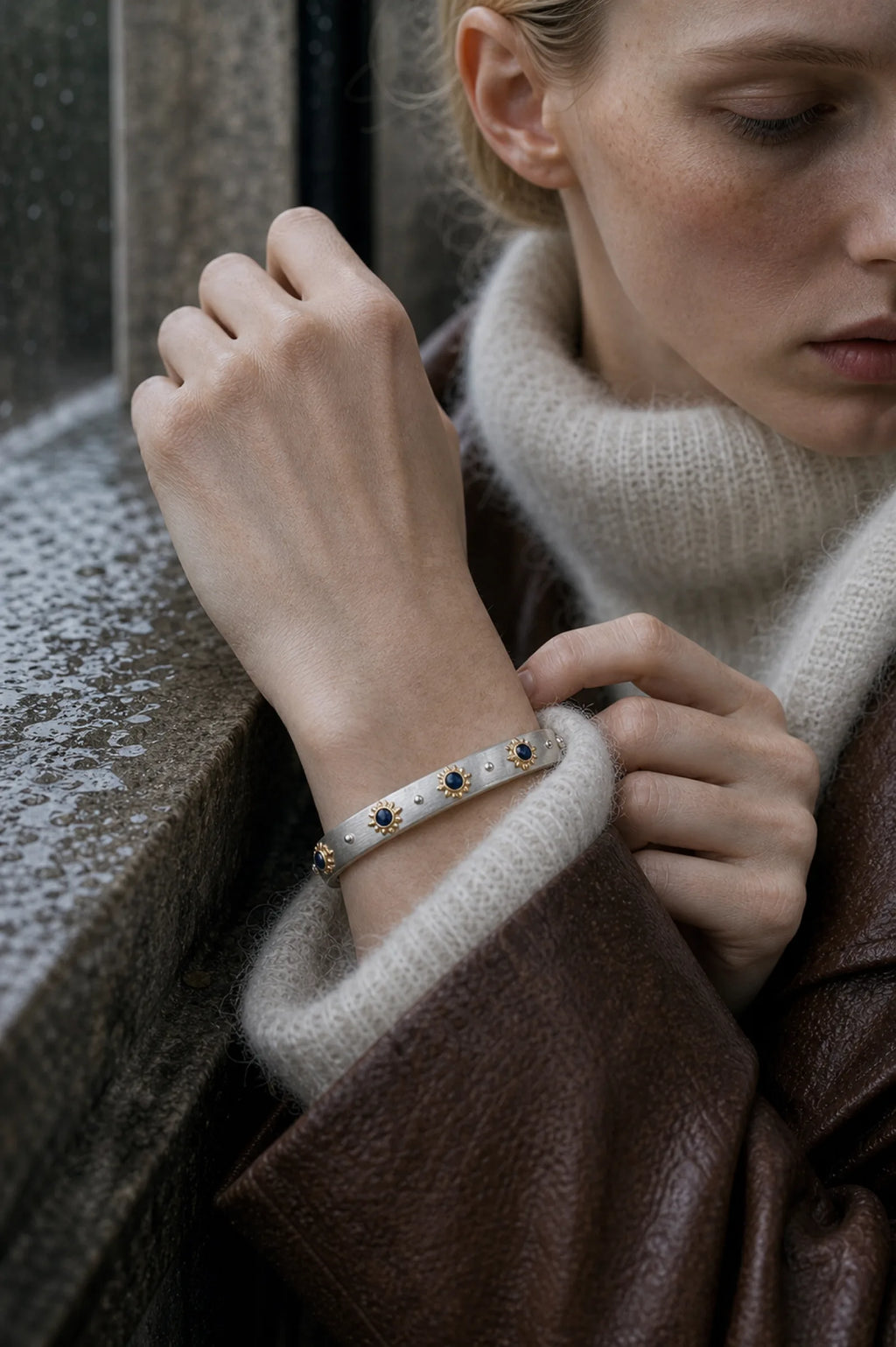 Sapphire Cuff - worn on female wrist