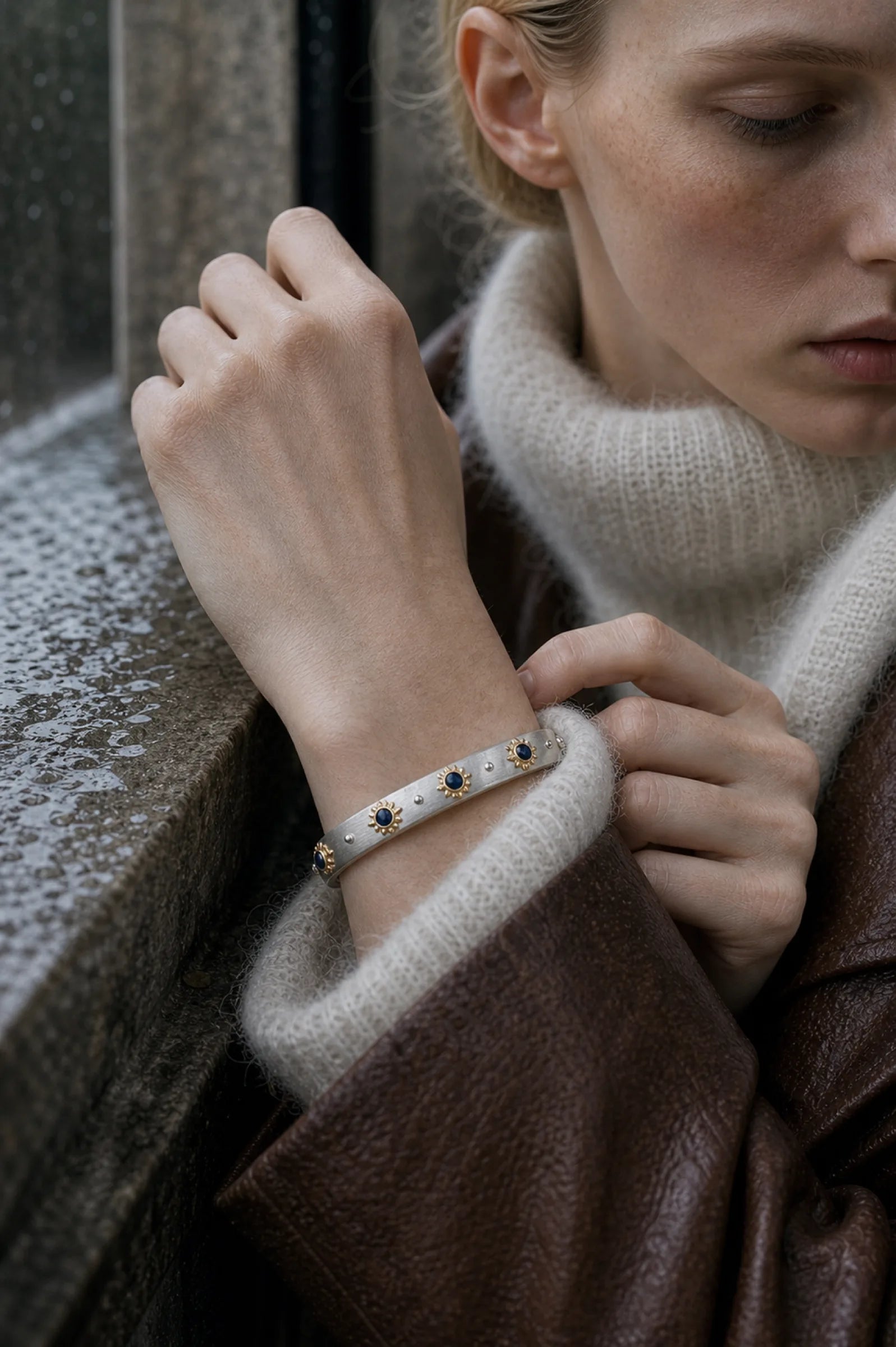 Sapphire Cuff - worn on female wrist