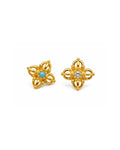 Vajra Stud Earrings - gold pair on white, turquoise center and diamond center